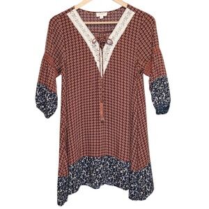 Umgee Floral Earthy Feminine Tunic Top Flowy Summer Boho Festival Dress Womens S